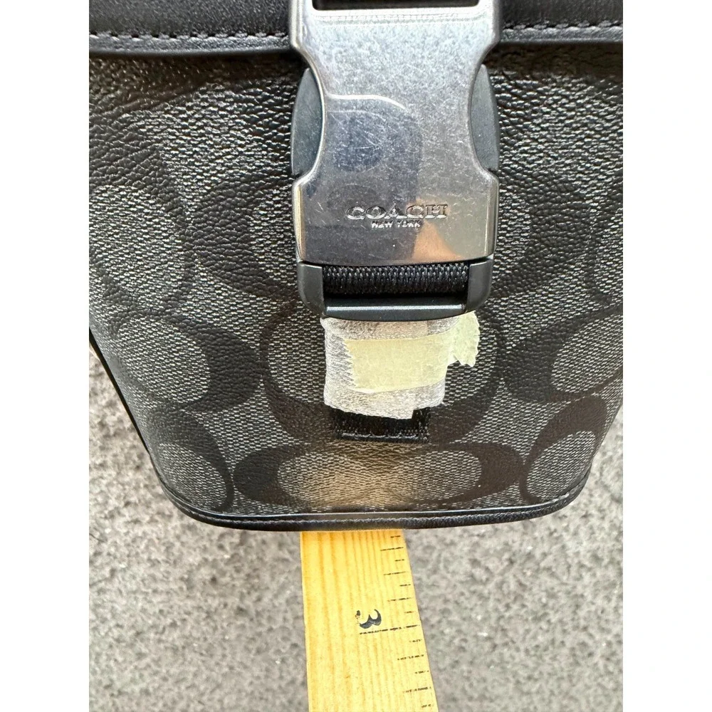 NWD Coach Track Small Flap Crossbody Bag Signature Coated Canvas Charcoal Black
